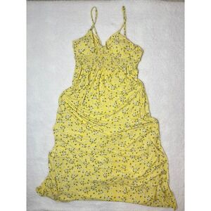 J For Justify Yellow Floral Maxi Dress Womens Large Waist Spaghetti Strap